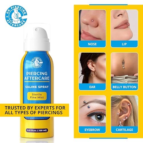 Dr. Piercing Aftercare Spray 8.0 oz Sterile Saline Solution - Gentle Mist Cleaner for Ear Nose and Body Piercings - Simple Two Ingredient Formula (2-pack) | saline pump spray that help clean piercings thumbnail 6