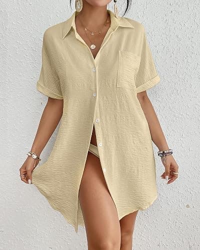 Bsubseach Women Swimsuit Coverup Shirt Dress Button Down Bathing Suit Cover Up Beach Vacation Outfits thumbnail 3