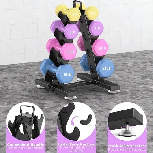 TomCare 6-Tier|5-Tier|4-Tier Dumbbell Rack Stand Only, Weight Rack for Home Gym Storage Stand for Weights Metal A-Frame Strength Training Dumbbell Holder with Handle (Dumbells not Included) thumbnail 2