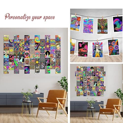 Woonkit Indie Hippie Trippy Posters, Indie Room Decor, Teen Bedroom Dorm Aesthetic Poster, Photo Wall Collage Kit Pictures, Psychedelic Posters, 50PCS 4X6 INCH thumbnail 4
