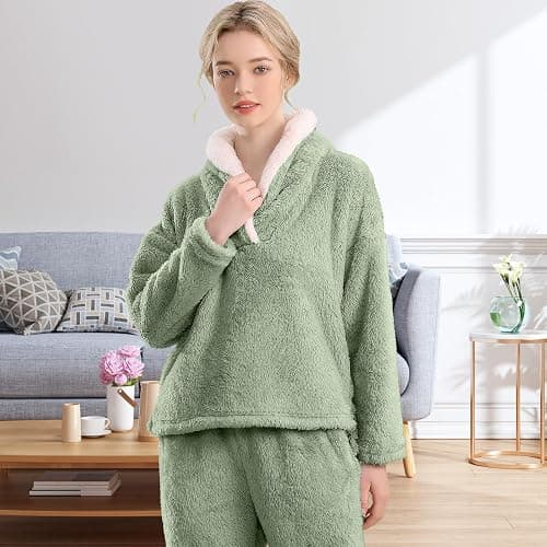 BOSECETA Fluffy Pajamas for Women Set Soft Comfy Fleece Pjs Pullover Pants Loose Plush 2 Piece Sleepwear Fuzzy for Winter thumbnail 3