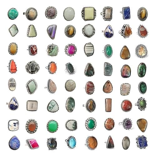 SUNYARAN Handmade 10 Pcs Adjustable Gemstone Ring Set for Women, Silver Plated Fashion Boho Knuckle Rings, Vintage Gothic Statement Jewelry Gift Pack thumbnail 9