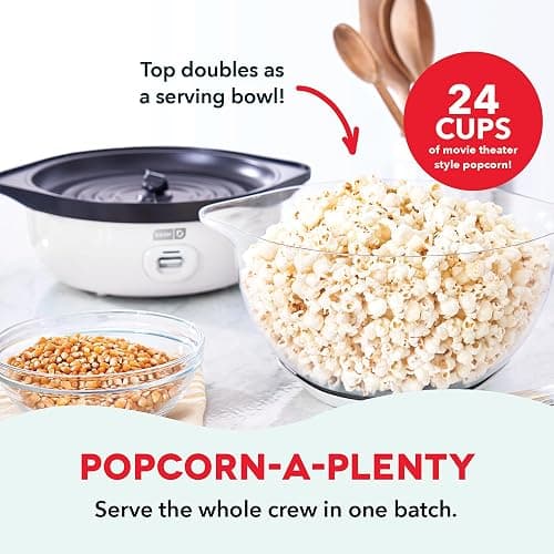 Dash SmartStore® Stirring Popcorn Maker - Electric Popcorn Machine with Butter-Melting Tray & Clear Serving Bowl - Features Stirring Bar - 24 Cups, White thumbnail 2