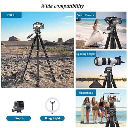 VICTIV 74” Camera Tripod, Tripod for Camera and Phone, Aluminum Professional Tripod Stand for Canon Nikon with Carry Bag and Phone Holder, Compatible with DSLR, iPhone, Spotting Scopes, Max Load 9.5Lb thumbnail 5
