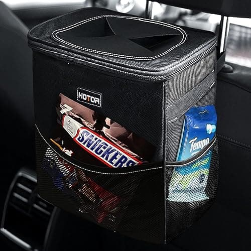 HOTOR 3 Gallons Car Trash Can, Ultra Large Capacity Organizer and Storage with Adjustable Straps & Magnetic Snaps, Waterproof Car Accessory for Interior Car Stuff Storage, Black - Image 1