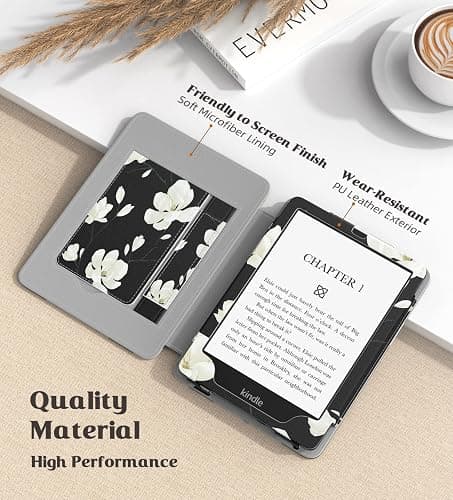 MoKo Case for 6.8" Kindle Paperwhite (11th Gen 2021) and Kindle Paperwhite Signature Edition, Slim PU Shell Cover Case with Auto-Wake/Sleep for Kindle Paperwhite 2021 E-Reader, Black & White Magnolia thumbnail 4