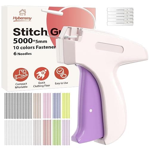 Hybemmy Stitch Gun for Clothes, Tagging Gun, Quick Clothing Fixer, 10 Color | 5000 Fasteners, 0.04" Fine Needle, 6 Needles, Portable, Handheld, Compact, Lightweight, Easy to Use, Versatility, Durable - Image 1