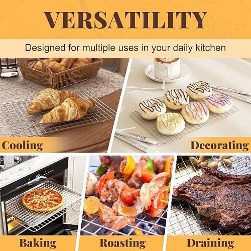 Cooling Racks for Cooking and Baking - 2 PCS 10" x 15" Grid Wire Baking Rack for Oven Cooking, Baking, Grilling, Roasting - Dishwasher Safe Bacon Rack - Fits Jelly Roll Cookie Sheet Pan thumbnail 6