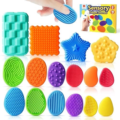 Helsort 16 Pack Textured Worry Stones, Sensory Fidget Toys for Kids Adults | Anxiety Relief, Sensory Toy for Autism ADHD Kids Calming, Quiet Small Fidgets for Classroom Prizes, Back to School Supplies - Image 1