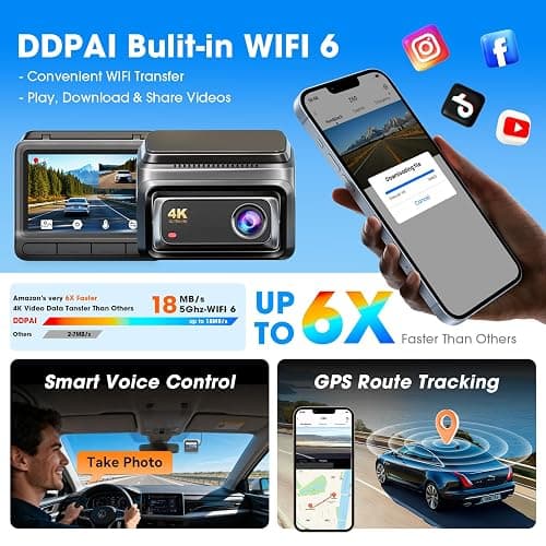 DDPAI 4K Dash Cam Front and Rear, Built-in 32G eMMC Dual Dash Car Camera,64GB Card Included Dashcam,Night Vision Dash Camera,5GHz WiFi, 7 Days Parking Mode,GPS,3" IPS, ADAS, WDR,Support 512GB,Z60 thumbnail 7