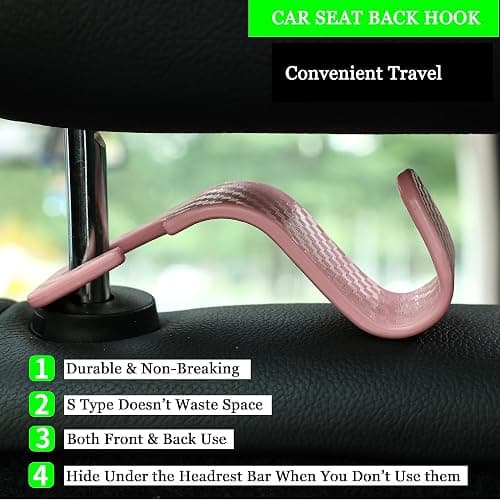 Amooca Car Seat Headrest Hook 4 Pack Hanger Universal Vehicle Car Storage Organizer for Handbag Purse Coat S Type Checkered Pink thumbnail 4