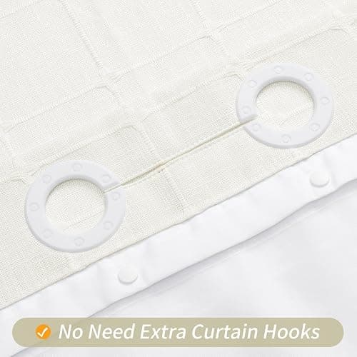 MitoVilla No Hooks Needed Boho Farmhouse Shower Curtain with Snap-in Liner, Cotton Linen Fabric Shower Curtains with Tassels for Rustic Neutral Bathroom Decor, Ivory, 72 x 74 thumbnail 4