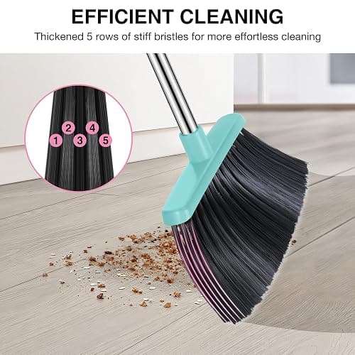 Broom and Dustpan Set, 52-in Long Adjustable Handle Broom Dustpan Combo with Dust pan Teeth to Automatically Clean Hair Suitable for Home Kitchen Office Hall Floor（Pink&Blue） thumbnail 7