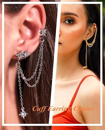 Tornito 17Pcs Ear Cuffs Chain Earrings Snake Butterfly Leaf Non Piercing Clip on Earring Fake Helix Cartilage Earrings Ear Clip Jewelry Silver Gold Tone thumbnail 3