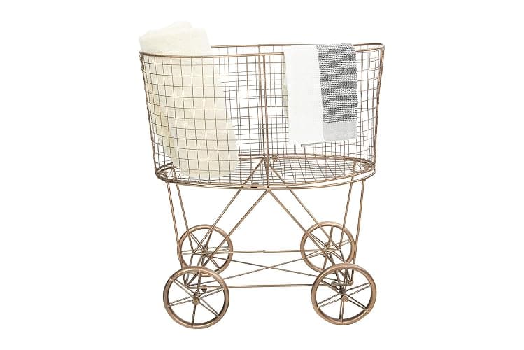 Creative Co-Op Vintage Reproduction Decorative Metal Laundry Basket on Wheels, Copper thumbnail 7
