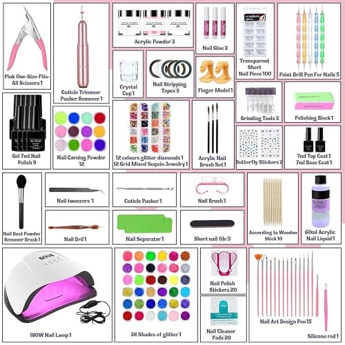 Acrylic Nail Kit,Professional Multicolor Acrylic Nails Powder Nail Starter Kit Decoration Tools with Everything UV Light for Beginners thumbnail 2