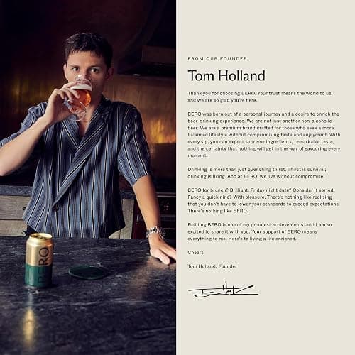 BERO Non Alcoholic Beer Refreshing 4 Flavors Variety, 12 Pack x 12 Oz Cans | NA Beer by Tom Holland, Our Classic Variety Pack Consists of our 4 Flavors, No Alcohol Beverage Great for Any Occasion thumbnail 10