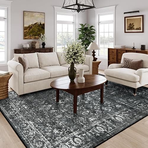 Lahome Area Rugs 9x12 Living Room Soft Large Rugs for Bedroom, Boho Black Dining Room Rug, Distressed Non Slip Low Pile Carpet for Indoor Home Office(9'x12', Black/Grey) thumbnail 7
