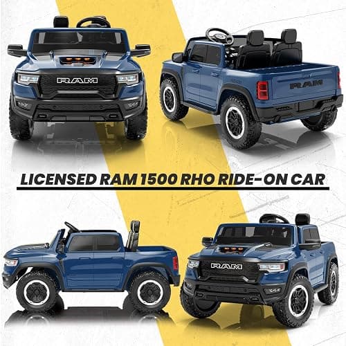 Segmart 2 Seater Electric Car Licensed RAM 1500 RHO, 24V Kids Ride On Truck w/Remote Control, Toddler Ride on Car Toys w/LED Lights, Bluetooth, Music, Truck Bed Storage, Soft Start (Blue) thumbnail 7