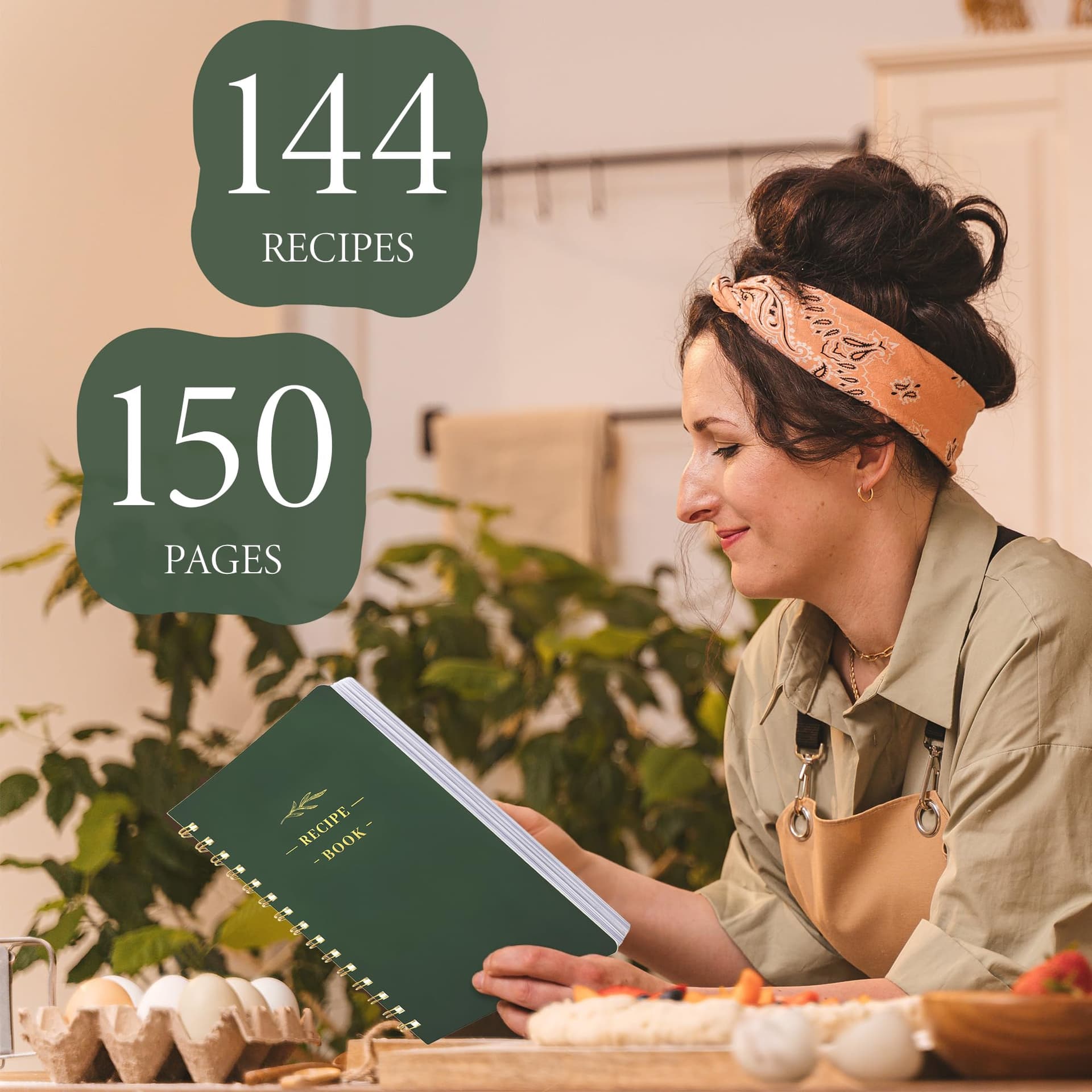 Livro de receitas em branco perfeito para escrever em suas próprias receitas, livro de receitas pessoal em branco de capa dura, caderno de receitas, contém 144 receitas exclusivas de fórmula - Verde oliva thumbnail 4