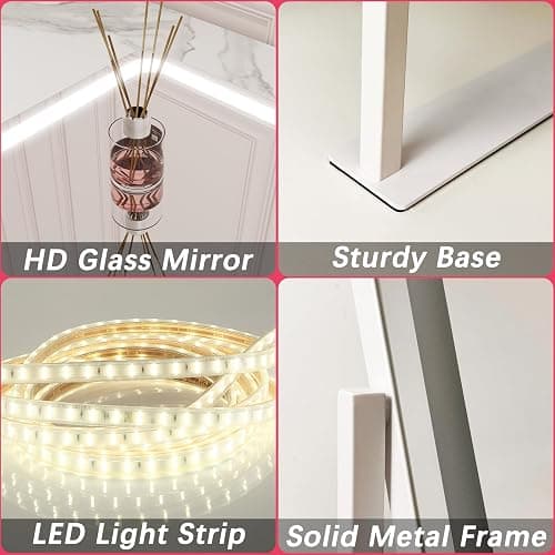 ROLOVE Vanity Mirror with Lights, 12.6"×15" LED Makeup Mirror, Lighted Makeup Mirror with Lights, Smart Touch Control Dimmable 3 Modes Light, Lighted Up Mirror for Makeup Desk, Bedroom, Dressing Room thumbnail 6