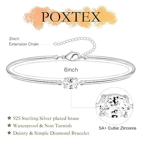 Poxtex Gold Bangle for Women, Dainty 14K Gold Silver Plated Bracelet Non Tarnish Waterproof Cute Trendy Simple Diamond Cubic Zirconia Bangle Bracelet Charm Jewelry.Gift for Mother's Day Christma Birthday Wedding thumbnail 4