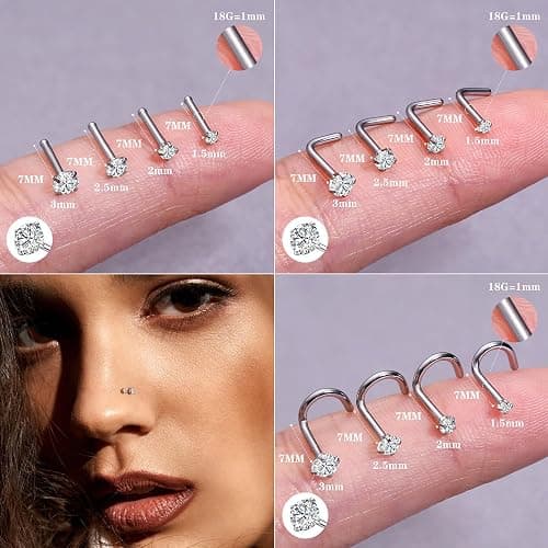 LOYALLOOK 18Pcs Nose Rings Studs - 316L Surgical Steel 14K Gold Plated Nose Studs Double Hoop Nose Ring for Women Men 18G/20G Nose Rings Stud Hypoallergenic Nose/Body Piercing Jewelry 1.5mm 2mm 2.5mm 3mm CZ thumbnail 4