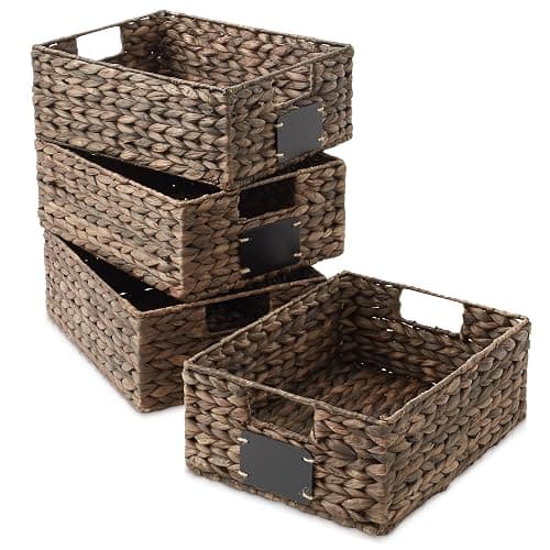 Casafield Set of 4 Water Hyacinth Pantry Baskets, 10" x 13" x 5", with Chalkboard Labels and Chalk Marker - Espresso, Woven Storage Bin Organizers for Kitchen Shelves thumbnail 4