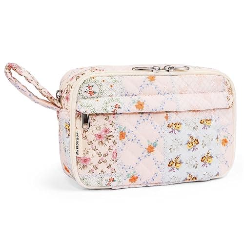 WOBAGMEN Quilted Pencil Pouch for Girls Women, Large Pencil Case Pouch with Compartments Cute Aesthetic Pencil Case Organizer, Floral Pencil Bag for School Supplies (coloful blue) thumbnail 2