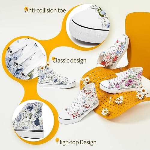yageyan Womens High Top Canvas Sneakers Fashion Lace up White Shoes for Women Casual Classic thumbnail 4