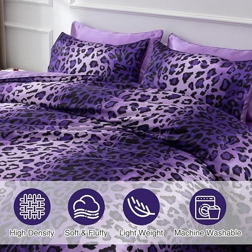 A Nice Night Leopard Printed，Satin Silky Soft Quilt Sexy Luxury Super Soft Microfiber Comforter Quilt Bedding Comforter Set Full/Queen, Light Weighted (Purple, Queen(88-by-88-inches)) thumbnail 5