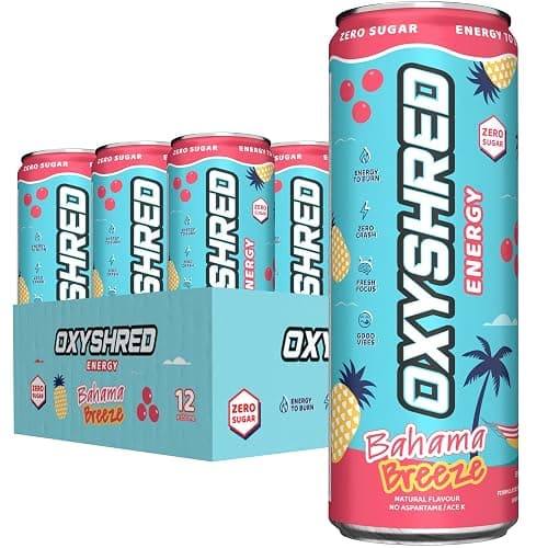 EHP Labs OxyShred Healthy Energy Drink - Zero Sugar Energy Drinks with Amino Acids, Green Tea Extract, Vitamin C & L Carnitine - Zero Carbs, Zero Calories, Clean Caffeine, Bahama Breeze (12-Pack) - Image 1