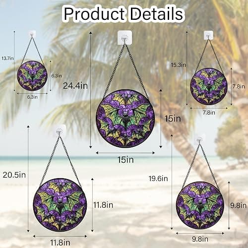 HWRHTR Stained Glass Window Hanging - Halloween Decorations Bats Suncatcher for Doors Garden Indoor Spooky Funny Purple Sun Catchers Gothic Decor Horror Gifts for Women Men Friend 9.8 in thumbnail 3
