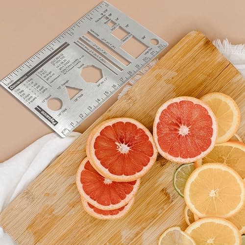 UPTTHOW Culinary Ruler Stainless Streel Mini Cutting Reference Template Cooking Measurement for Food Essential Kitchen Tool with Weight Temperature Baking Conversion Chart for Beginner and Chef (5*3") thumbnail 7