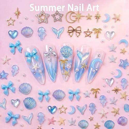 Rolybag 10000Pcs Nail Charms and Gems, Y2K 3D Charms Nail Rhinestones | Variety Bows Butterfly Flowers Moon Star Gold Pearls Metal Studs Nail Jewels with Wax Pen & Tweezers for DIY Nail Art Design thumbnail 6