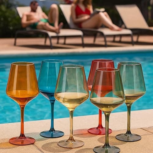 European Style Plastic Crystal, Stemmed Wine Glasses | Set of 6 | Acrylic Tritan Drinkware, Unbreakable Muted Color Shatterproof BPA-free, Reusable, Floating Pool & Indoor & Outdoor, Hand Wash 15oz thumbnail 8