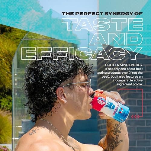Gorilla Mind Energy Drink | Unmatched Energy · Amplified Focus | N-Acetyl-L-Tyrosine, Alpha-GPC, 200mg Caffeine, Uridine, Saffron | 0 Sugar Or Artificial Colors | 16oz | 12-Pack (Variety Pack #2) thumbnail 5