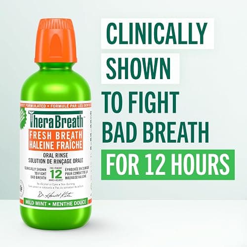 TheraBreath Fresh Breath Oral Rinse, Clinically Shown to Fight Bad Breath for 12 Hours, Alcohol-Free & Dye-Free Mouthwash, Certified Vegan, Halal, Kosher & Gluten-Free - Mild Mint, 473ml (Pack of 1) thumbnail 2
