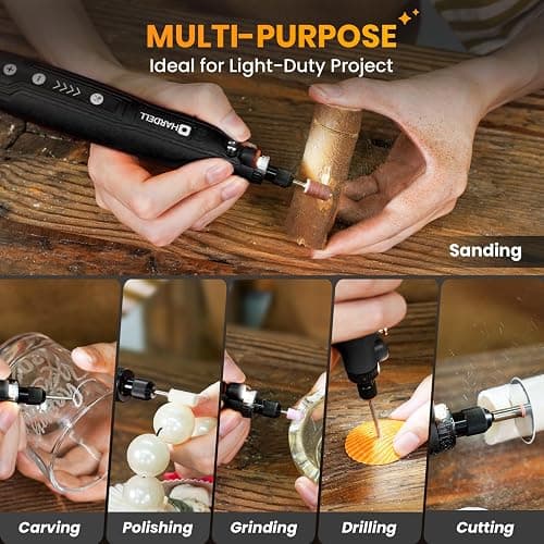 HARDELL Mini Cordless Rotary Tool Kit, 5-Speed for 3D Printer Sanding | Engraving Pen, 69 Accessories, 5000-18000RPM, 2000mAh, LED Light, for Precision Polishing, Drilling, Carving, DIY Crafts thumbnail 7