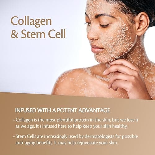 Brown Sugar Scrub Face Foot & Body Exfoliator Infused with Collagen and Stem Cell Exfoliating Salt Body Scrub for Toning Skin Cellulite Skin Care, 12oz by M3 Naturals thumbnail 5
