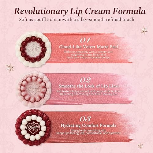 Flower Knows Strawberry Cupid Cake Lip Cream, Berry Rose Red | Velvet Matte Lip Color, Transfer-Resistant Lightweight Hydrating Formula, Vegan (V08 Cranberry) thumbnail 4