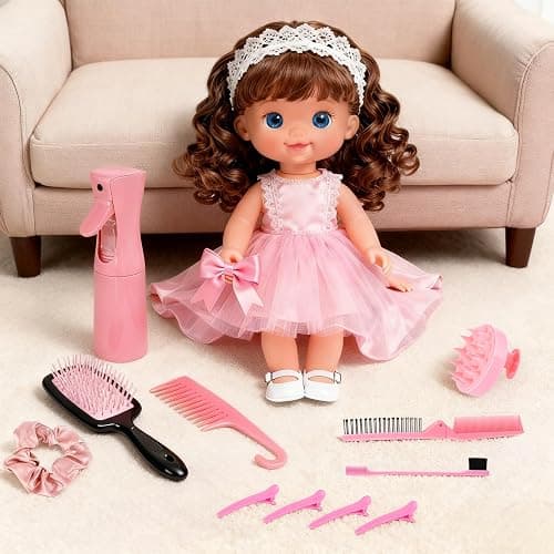 Doll Hair Brush Compatible with American Girl, Doll Wig Brush Set with Spray Bottle Detangle Brush Curly Hair Comb Set Fit for American Girl Doll Accessories, Doll Head Hair Styling Brush Set 8 PCS· thumbnail 7