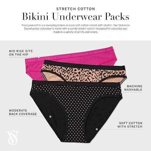 Victoria's Secret Women's Cotton Bikini Underwear, Moderate Coverage Panties for Women, Multi Pack (XS-XXL) thumbnail 4