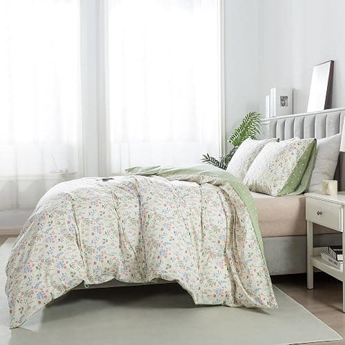 HoneiLife Duvet Dover Queen Size - 100% Cotton Bedlinen Set, Floral Comforter Cover with Zipper Closure & Corner Ties, 3-PC Wildflower Comforter Cover Sets thumbnail 4