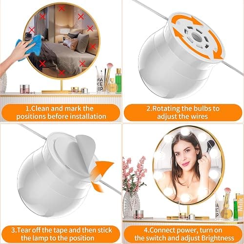 daphomeu Lumière de Miroir, 10 Ampoules Hollywood Kit de Lumière LED, Câbles parfaitement Cachés, 3 Couleurs et 10 Intensités, Lumière Miroir USB pour Coiffeuse Maquillage thumbnail 4