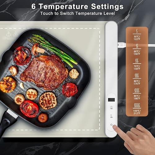 FYY Warming Mat for Food - Rapid and Full Surface Heating, 6 Temp Settings, 6H Timer, Rollable Portable Food Warming Mat, Ideal for Gatherings, Parties, Keep Meal Warm (X Large Size, Khaki) thumbnail 4