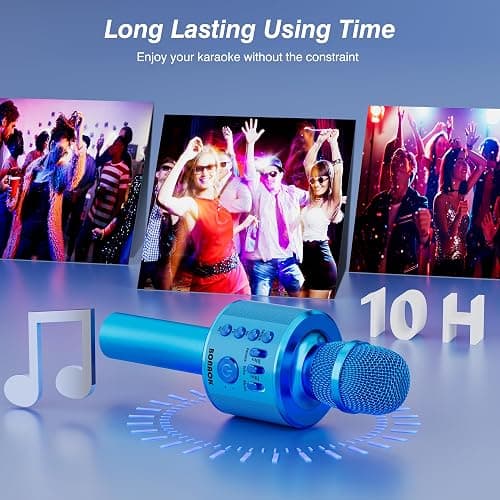BONAOK Wireless Bluetooth Karaoke Microphone,3-in-1 Portable Handheld Karaoke Mic Speaker Machine Birthday Home Party for PC or All Smartphone (Q37 Blue) thumbnail 8
