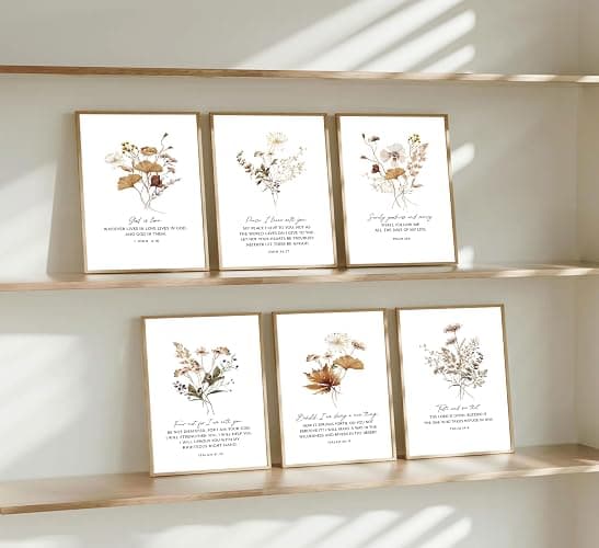 6Pcs Bible Verses Floral Wall Art Christian Wildflower Poster Prints Scripture Flower Canvas Pictures Neutral Botanical Painting Aesthetics Farmhouse Wall Decor for Bedroom living room 8x10in Unframed thumbnail 5