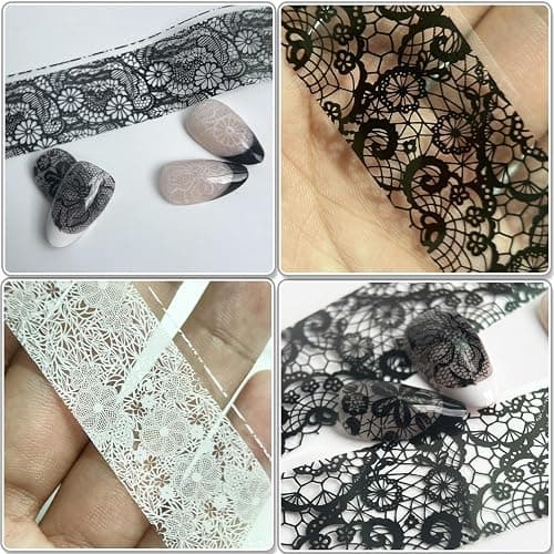 BAOYAALIN 20 Rolls Lace Nail Foil Sheets, 2 Boxes Black and White Flower Nail Foils Transfer Nail Art Decals, Holographic Stickers for DIY Acrylic Nails Manicure Wraps Decoration thumbnail 6