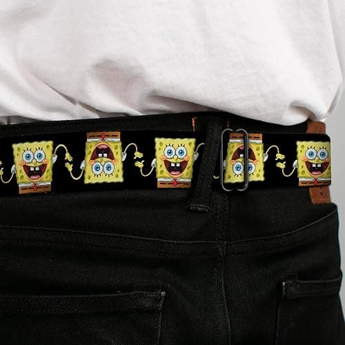 Buckle-Down Unisex Seatbelt Belt, SpongeBob SquarePants Regular, Yellow | Nickelodeon Cartoon Novelty Character Seatbelt Buckle Belt, Adjustable Fashion Accessories & Merchandise For Fandom thumbnail 4